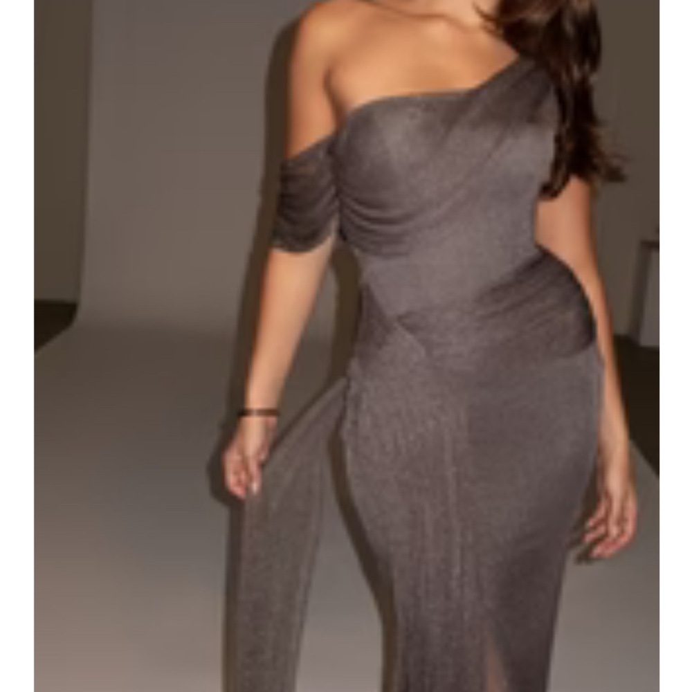 JLUXLABEL One Shoulder Charcoal Dress